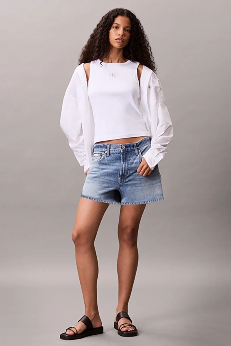 Calvin Klein Jeans Kadın Etiketli Pamuklu Fitilli Beyaz Bluz LV047C201G-YAA