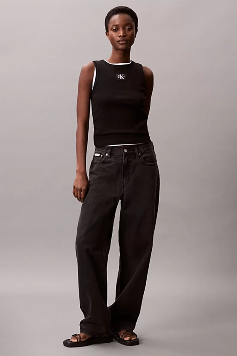 Calvin Klein Jeans Kadın Etiketli Pamuklu Fitilli Siyah Bluz LV047C201G-UB1