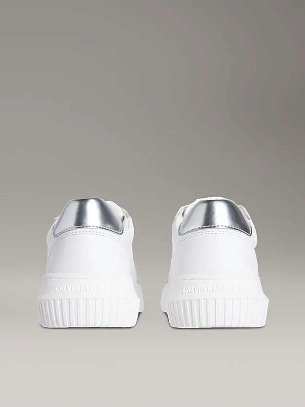 Calvin Klein Jeans Kadın Gümüş Rengi Deri Kalın Tabanlı Beyaz Sneaker YW0YW01876-02R