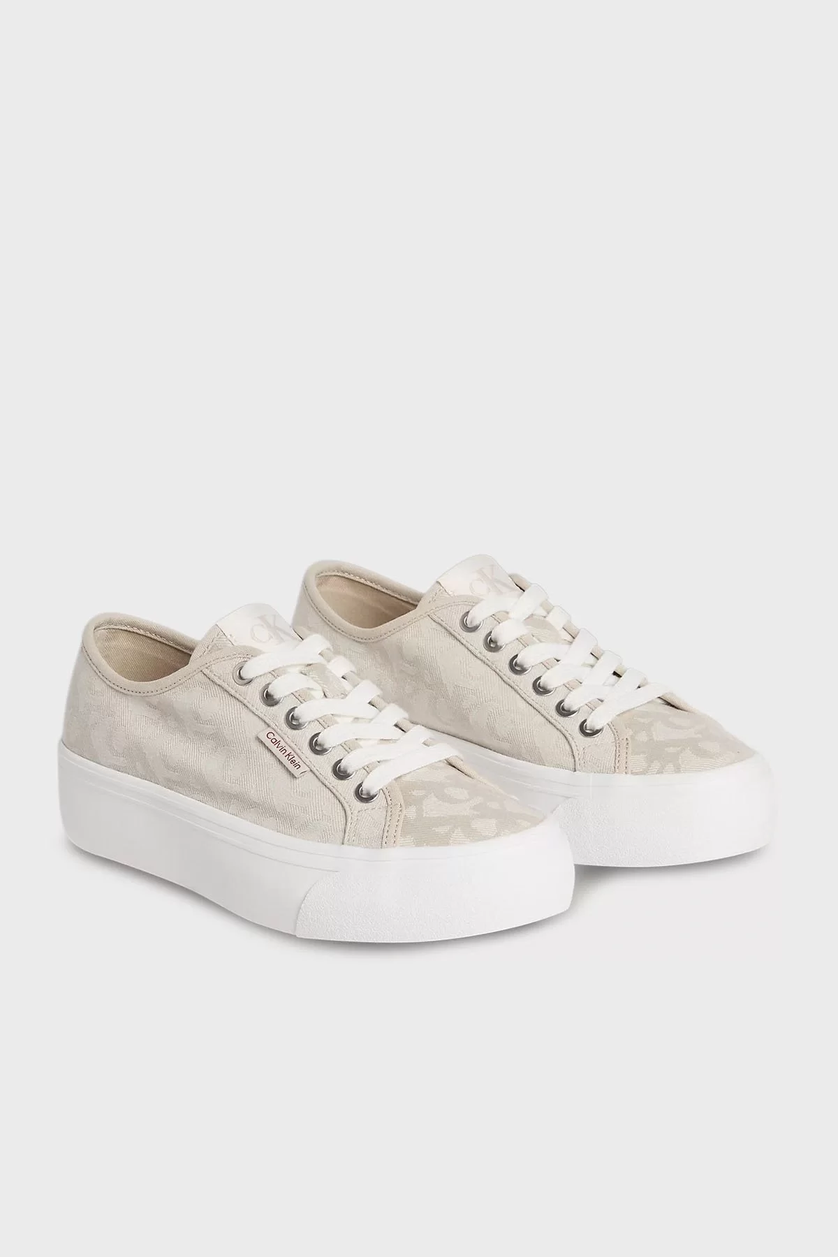 Calvin Klein Jeans Kadın Jakarlı Düz Platform Bej Sneaker YW0YW01965-0GA