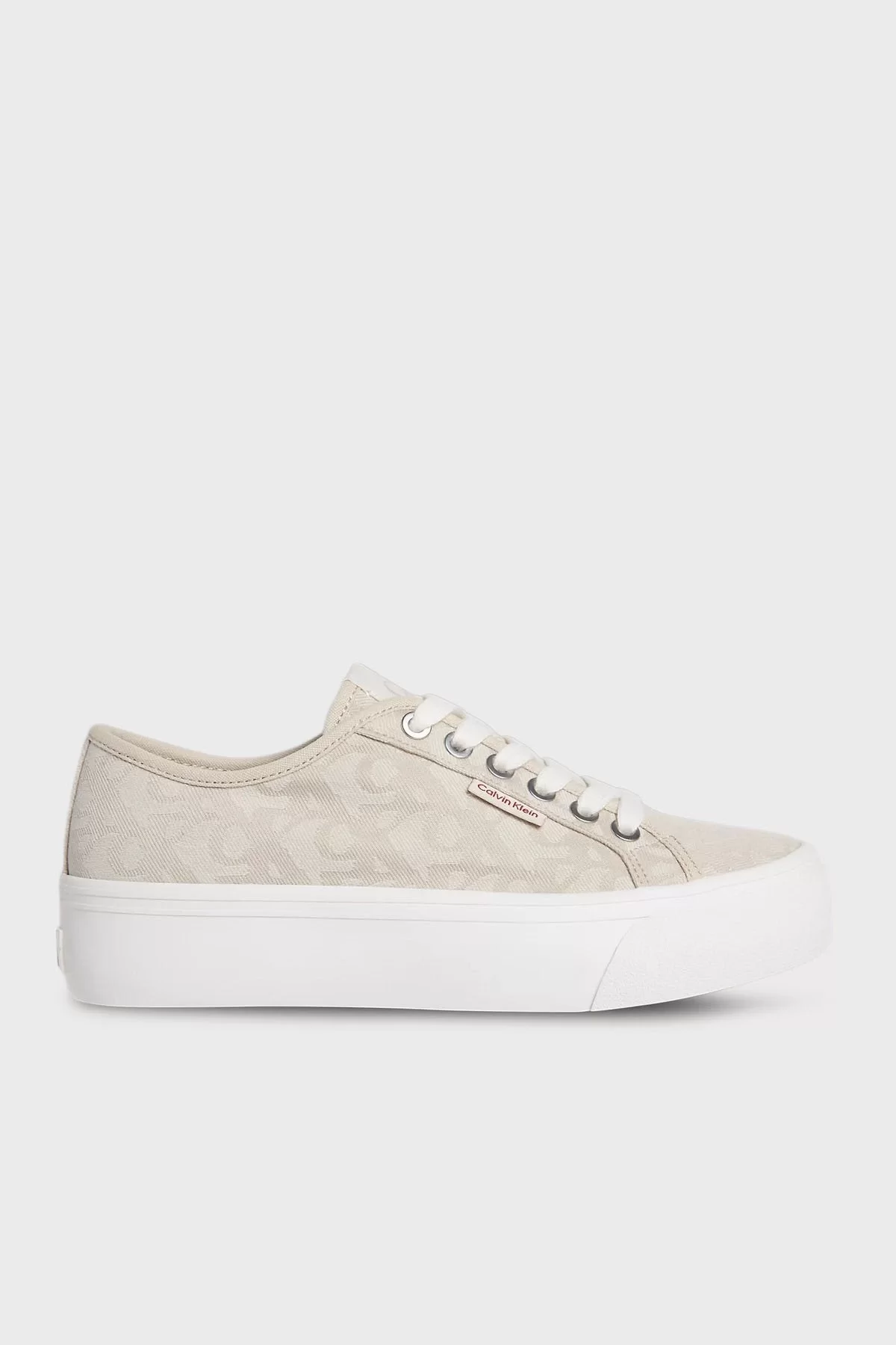 Calvin Klein Jeans Kadın Jakarlı Düz Platform Bej Sneaker YW0YW01965-0GA