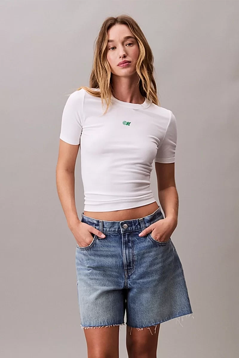 Calvin Klein Jeans Kadın Modal Fitilli Beyaz T-shirt LV044C901G-YAA