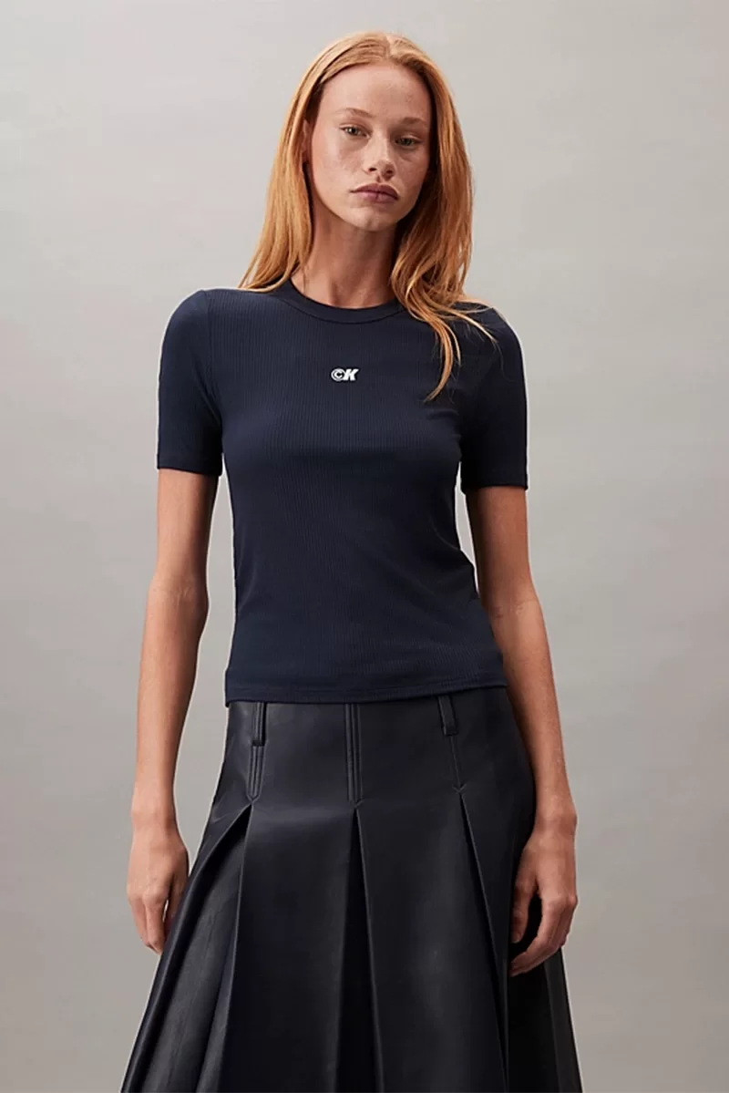 Calvin Klein Jeans Kadın Modal Fitilli Mavi T-shirt LV044C901G-CEF