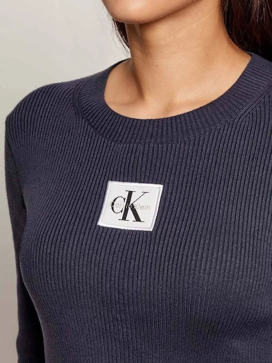 Calvin Klein Jeans Kadın Uzun Kollu Kloş Mini Mavi Elbise LV047D307G-VEK