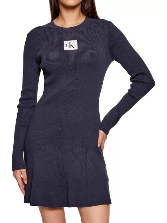 Calvin Klein Jeans Kadın Uzun Kollu Kloş Mini Mavi Elbise LV047D307G-VEK