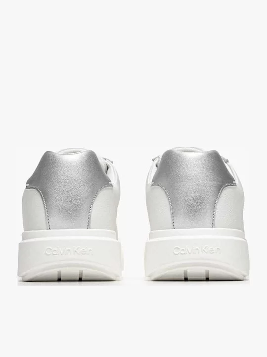 Calvin Klein Jeans Kalın Tabanlı Bağcıklı Metalik Deri Kadın Beyaz Sneaker YW0YW01948-0LC