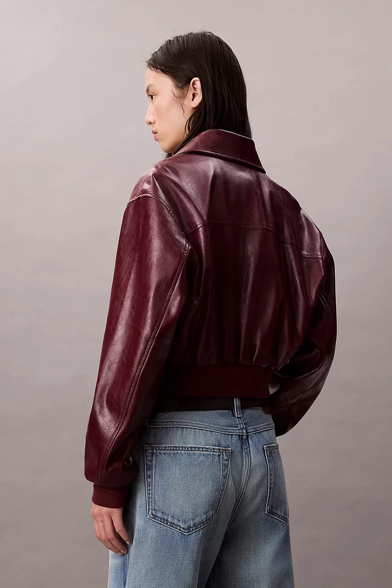 Calvin Klein Jeans Kısa Kesim Kırışık Suni Deri Kadın  Bordo Ceket LV047C518G-VLP