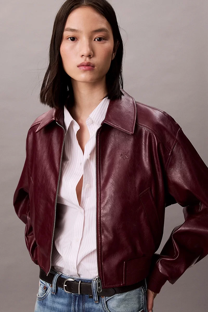Calvin Klein Jeans Kısa Kesim Kırışık Suni Deri Kadın  Bordo Ceket LV047C518G-VLP