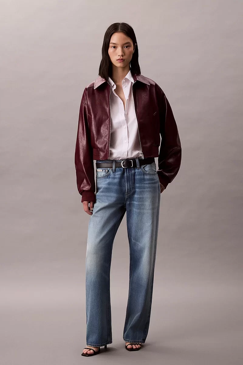 Calvin Klein Jeans Kısa Kesim Kırışık Suni Deri Kadın  Bordo Ceket LV047C518G-VLP