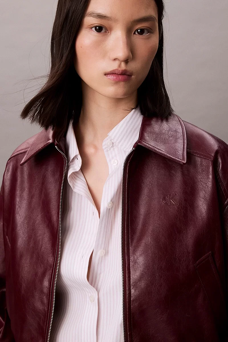Calvin Klein Jeans Kısa Kesim Kırışık Suni Deri Kadın  Bordo Ceket LV047C518G-VLP