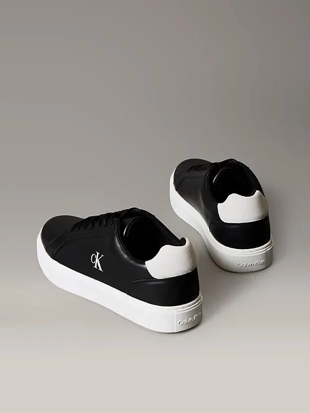 Calvin Klein Jeans Klasik Düz Tabanlı Bağcıklı Deri Erkek Siyah Sneaker YM0YM01435-0GM