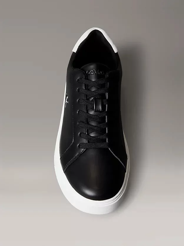 Calvin Klein Jeans Klasik Düz Tabanlı Bağcıklı Deri Erkek Siyah Sneaker YM0YM01435-0GM