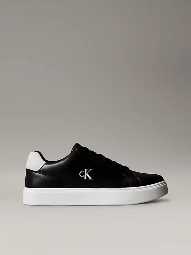 Calvin Klein Jeans Klasik Düz Tabanlı Bağcıklı Deri Erkek Siyah Sneaker YM0YM01435-0GM