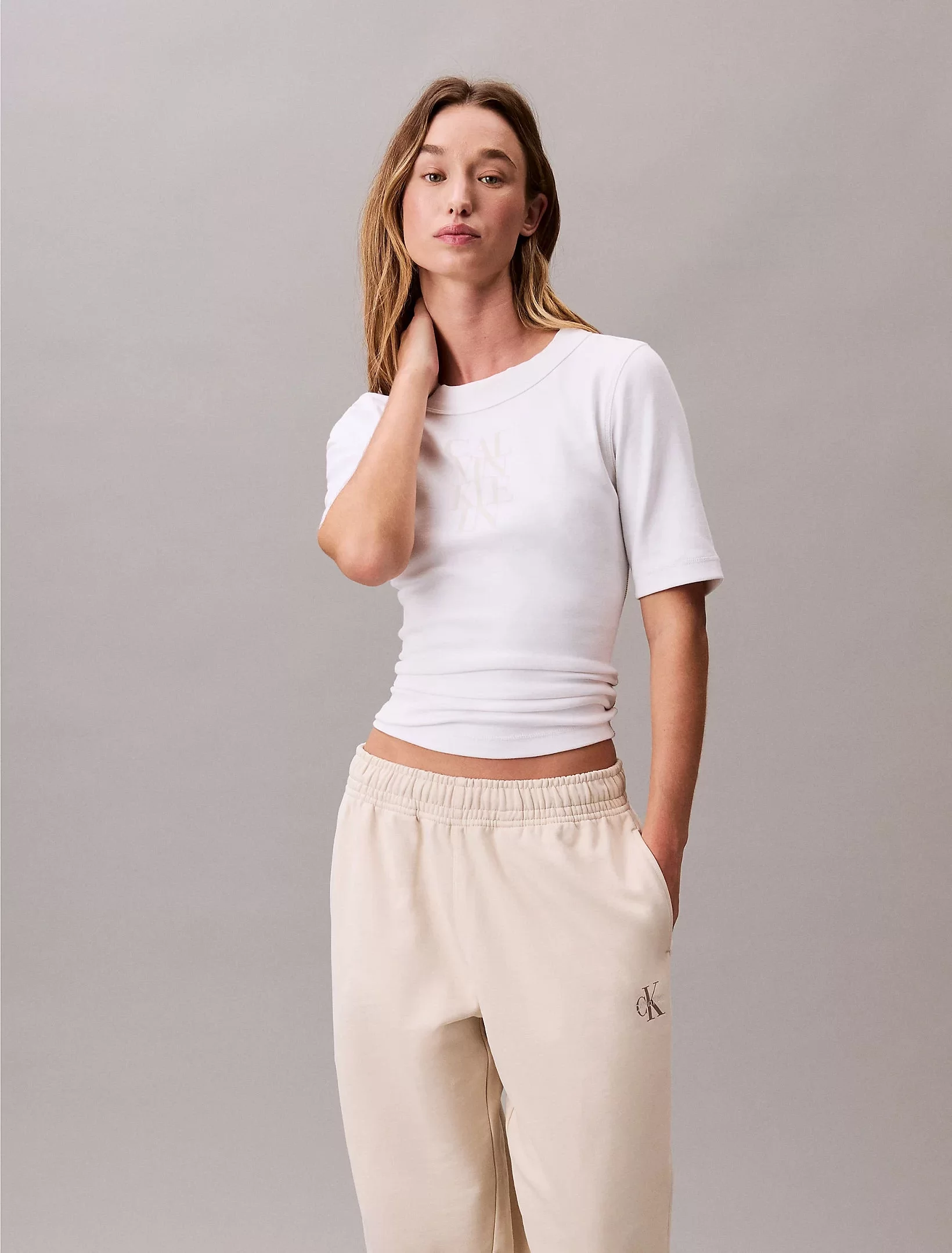 Calvin Klein Jeans MONOLOGO FRENCH TERRY JOGGER Kadın Beyaz Eşofman Altı LV047B235G-ACG