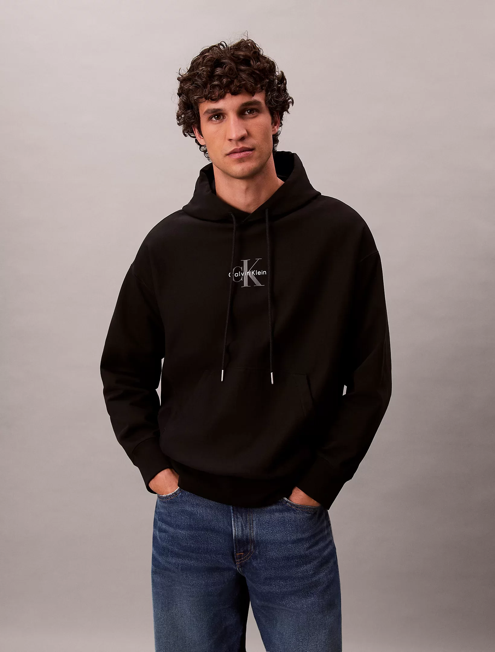 Calvin Klein Jeans Premium Penye Mikro Monologolu Kapüşonlu Erkek Siyah Sweatshirt LV04RC281G-UB1