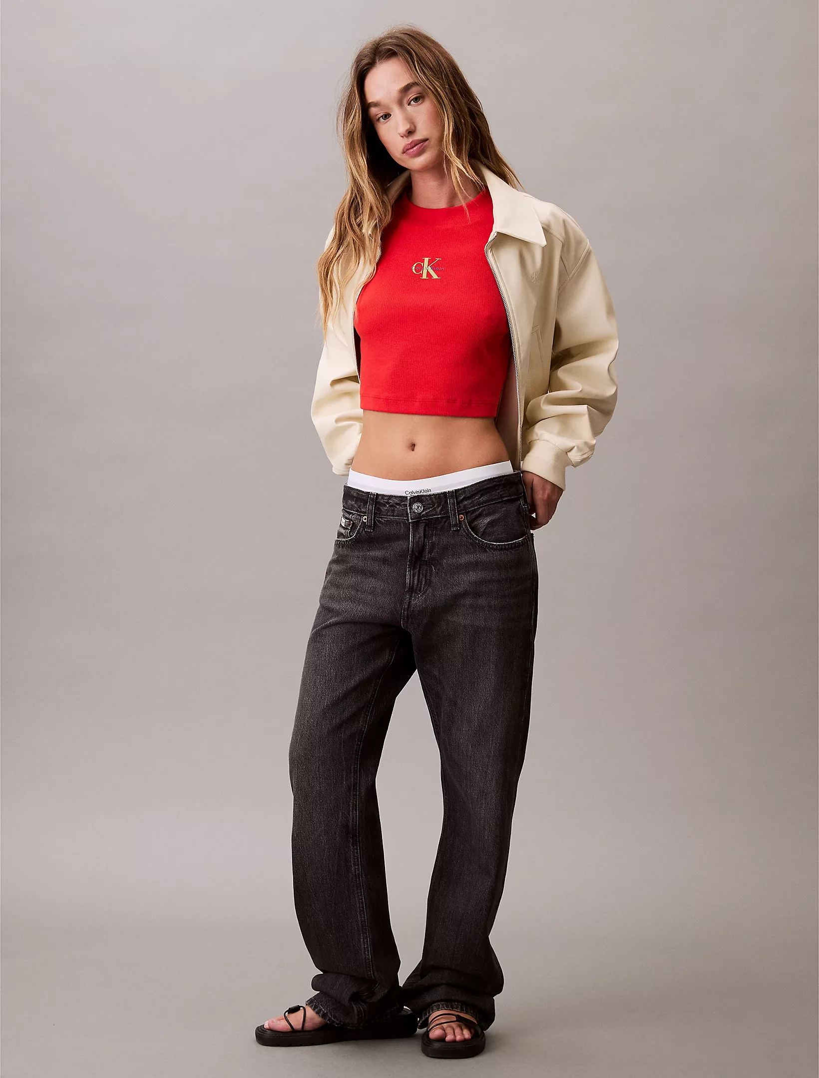 Calvin Klein Jeans Rib Kadın Kırmızı T-shirt LV047AB802-TNC