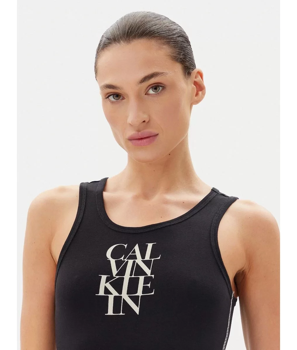 Calvin Klein Jeans SL COTTON 1X1 RIB TANK DRESS Kadın Siyah Elbise LV044C203G-UB1