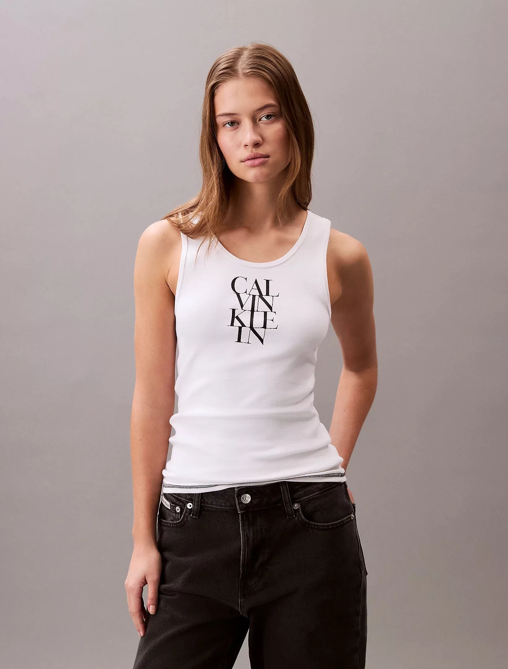 Calvin Klein Jeans SL COTTON RIB SOLID TANK Kadın Beyaz Bluz LV044C219G-YAA