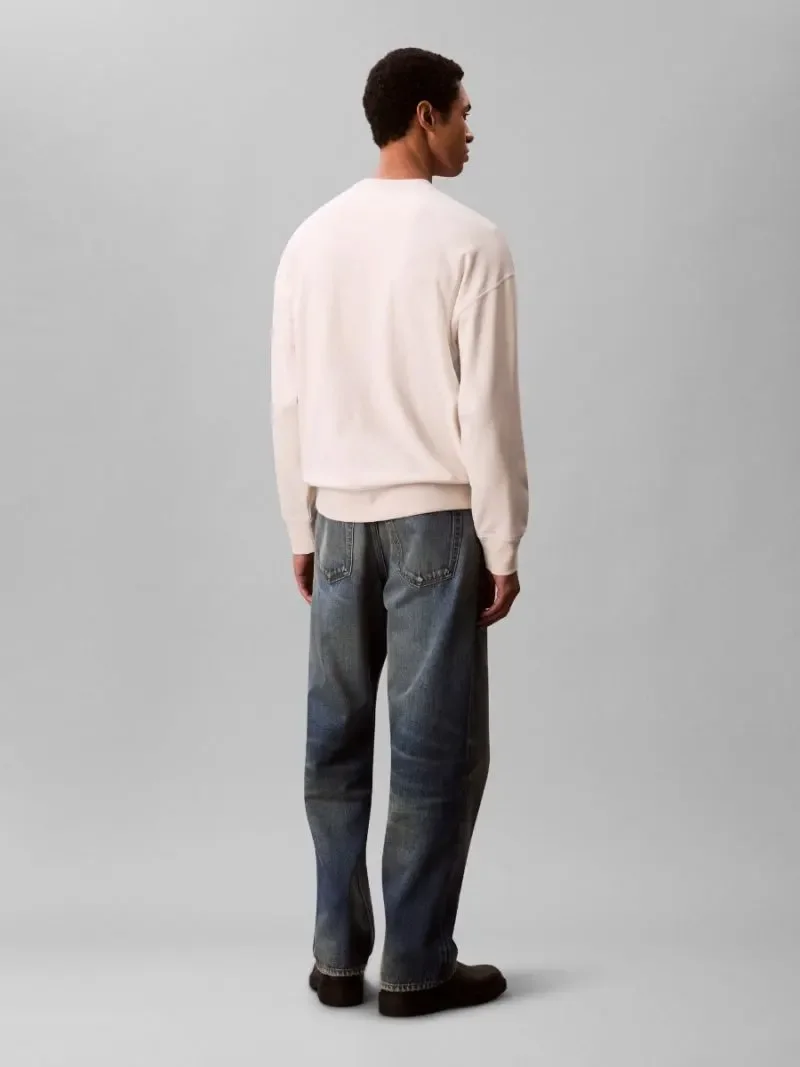 Calvin Klein Jeans Uzun Kollu 350gr Penye Monologolu Bisiklet Yaka Erkek Beyaz Sweatshirt LV04RD242G-67U