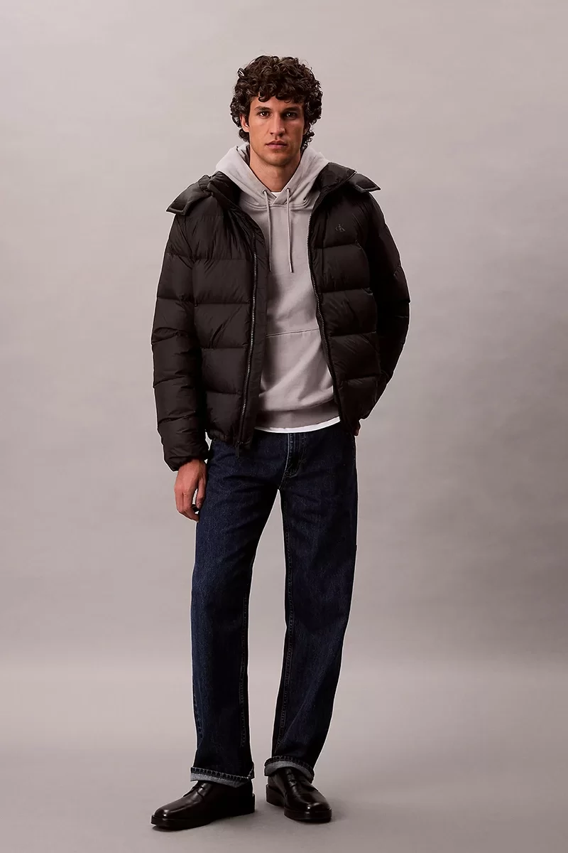 Calvin Klein Jeans Uzun Kollu Çıkarılabilir Kapüşonlu Şişme Erkek Siyah  Mont LV04RC518G-UB1