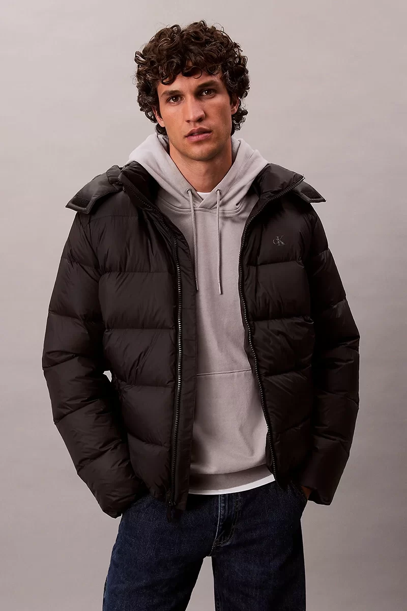 Calvin Klein Jeans Uzun Kollu Çıkarılabilir Kapüşonlu Şişme Erkek Siyah  Mont LV04RC518G-UB1