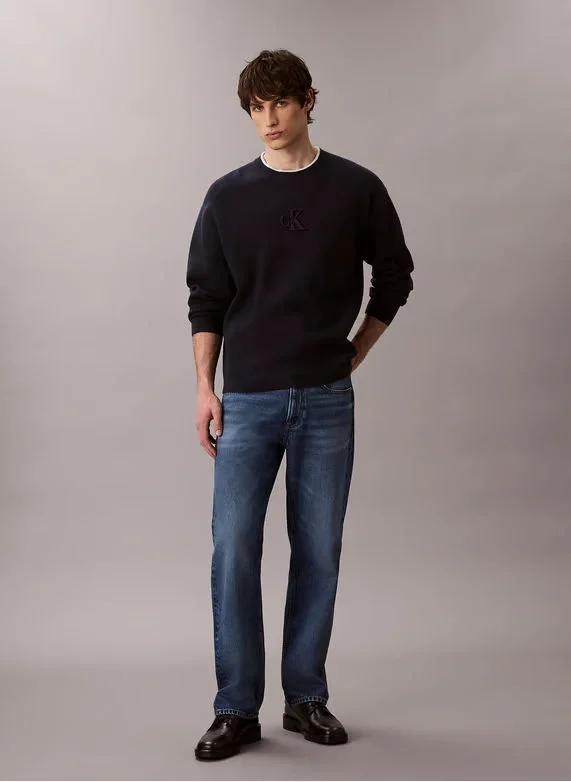 Calvin Klein Jeans Uzun Kollu Kabartma Logolu Bisiklet Yaka Erkek Kazak LV04RD300G-CEF