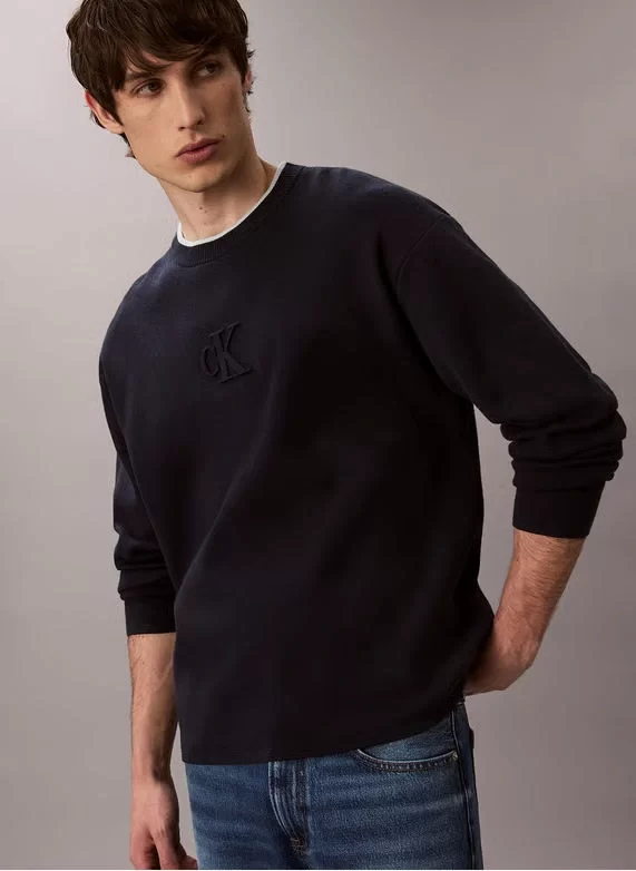 Calvin Klein Jeans Uzun Kollu Kabartma Logolu Bisiklet Yaka Erkek Kazak LV04RD300G-CEF