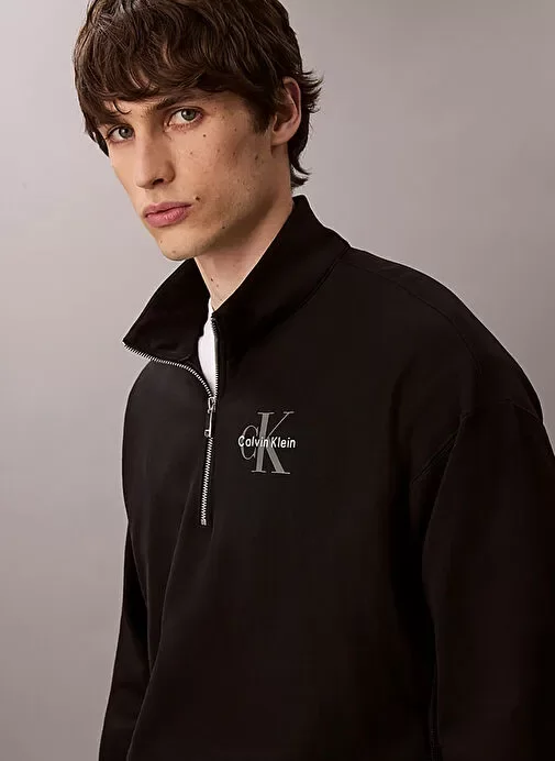 Calvin Klein Jeans Uzun Kollu Premium Penye Mikro Monologolu Erkek Siyah Sweatshirt LV04RD236G-UB1