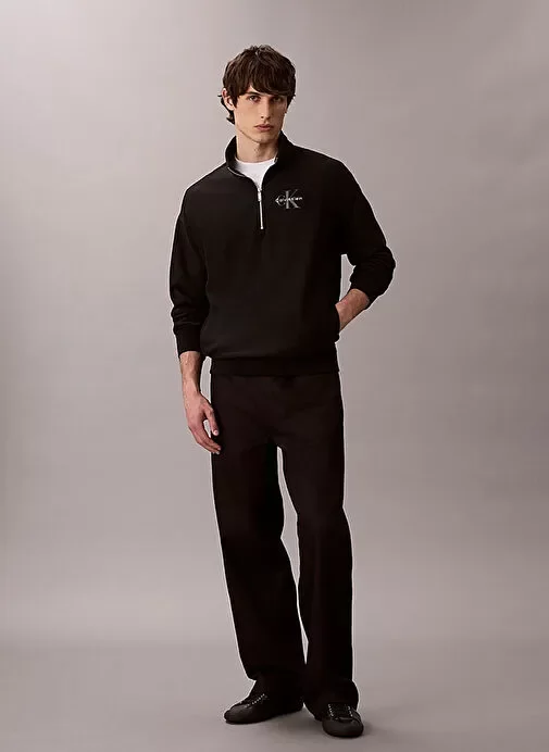 Calvin Klein Jeans Uzun Kollu Premium Penye Mikro Monologolu Erkek Siyah Sweatshirt LV04RD236G-UB1