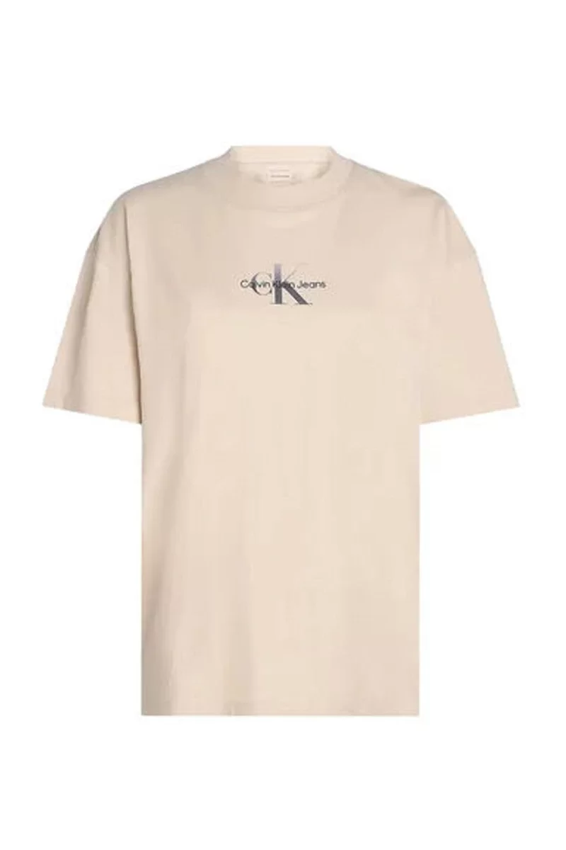 Calvin Klein Kadın Logo Baskılı Ekru T-shirt