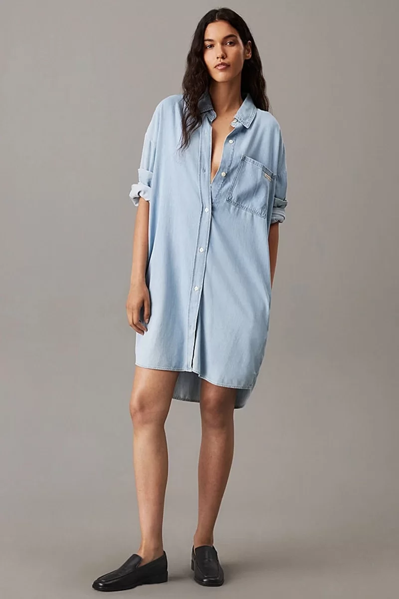 CK Jeans LOOSE SHIRT LYOCELL DENIM DRESS Kadın  Elbise J20J225472-1A4