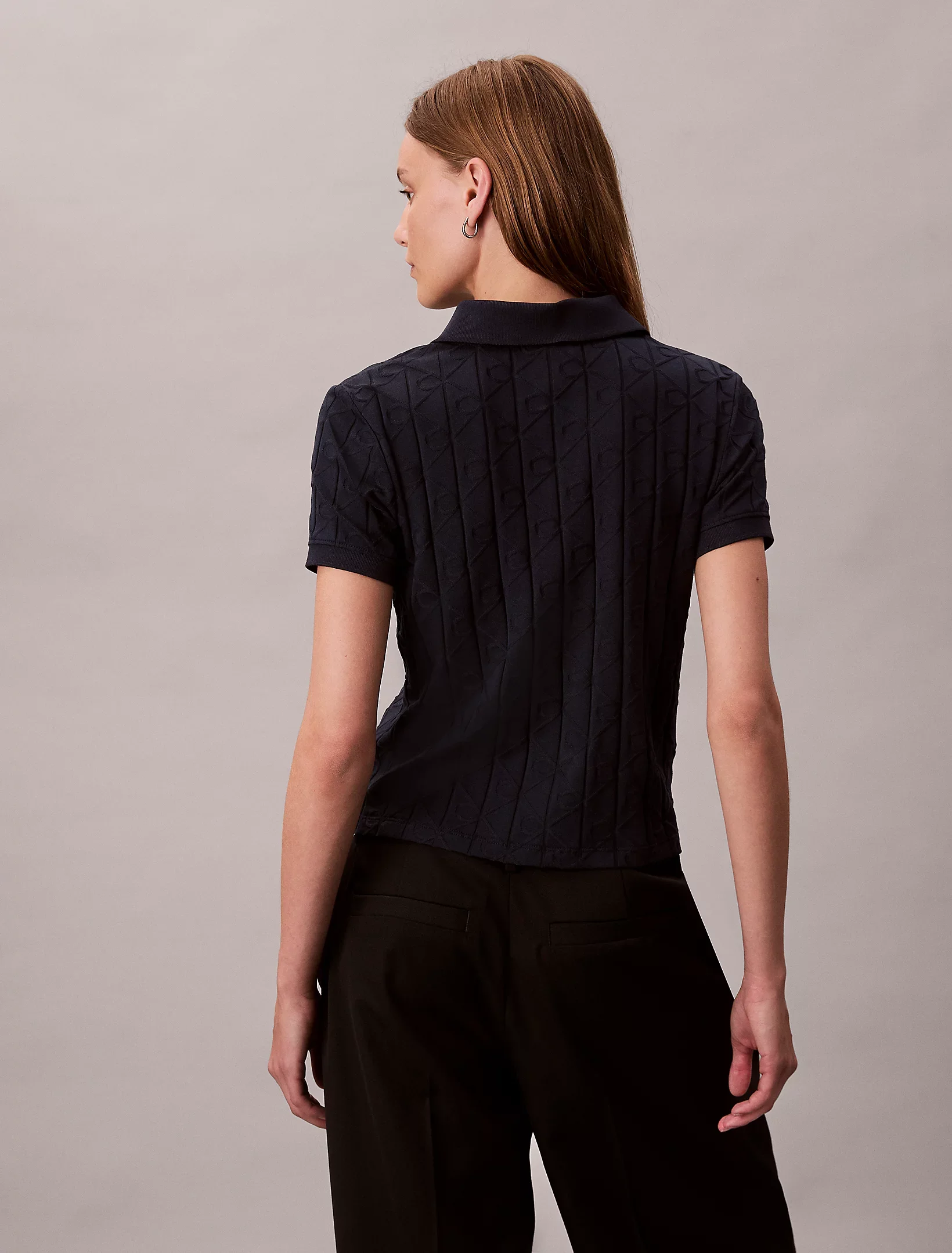 Calvin Klein Kısa Kollu Tamamı Baskılı Jakarlı Polo Kadın Mavi T-shirt LV044D209G-CEF