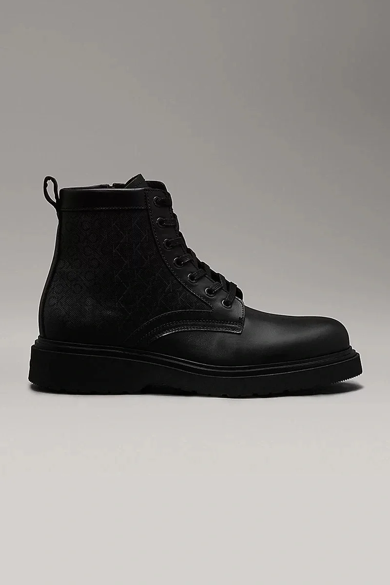 Calvin Klein LACE UP BOOT W/ ZIP MONO Erkek Siyah Bot HM0HM01580-0GR