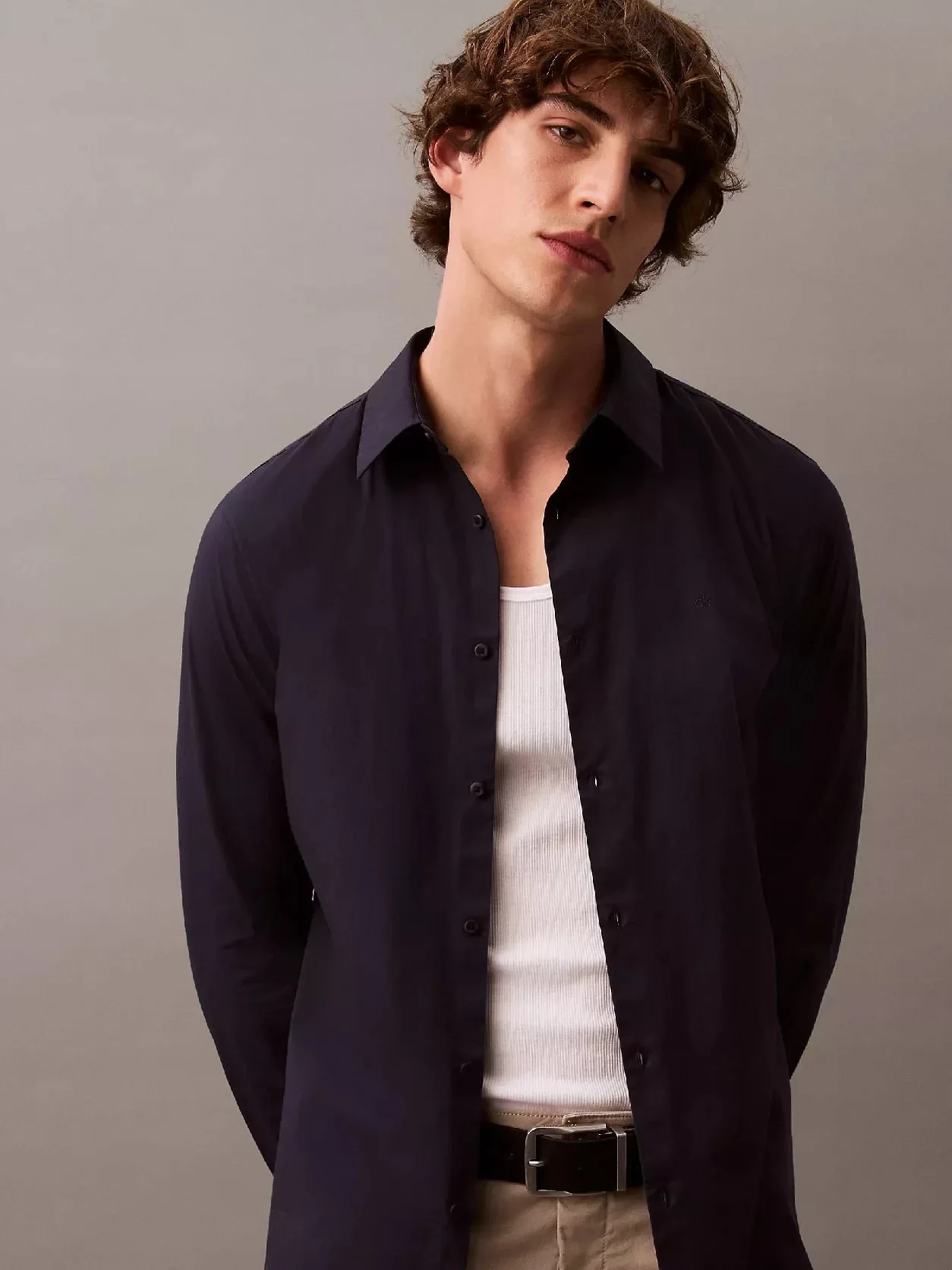 Calvin Klein LS SOLID STRETCH SLIM SHIRT Erkek MAVİ Gömlek LV04LB145G-CEF