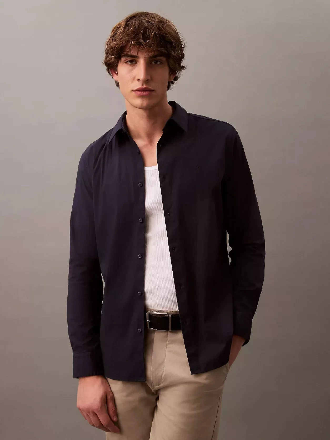 Calvin Klein LS SOLID STRETCH SLIM SHIRT Erkek MAVİ Gömlek LV04LB145G-CEF