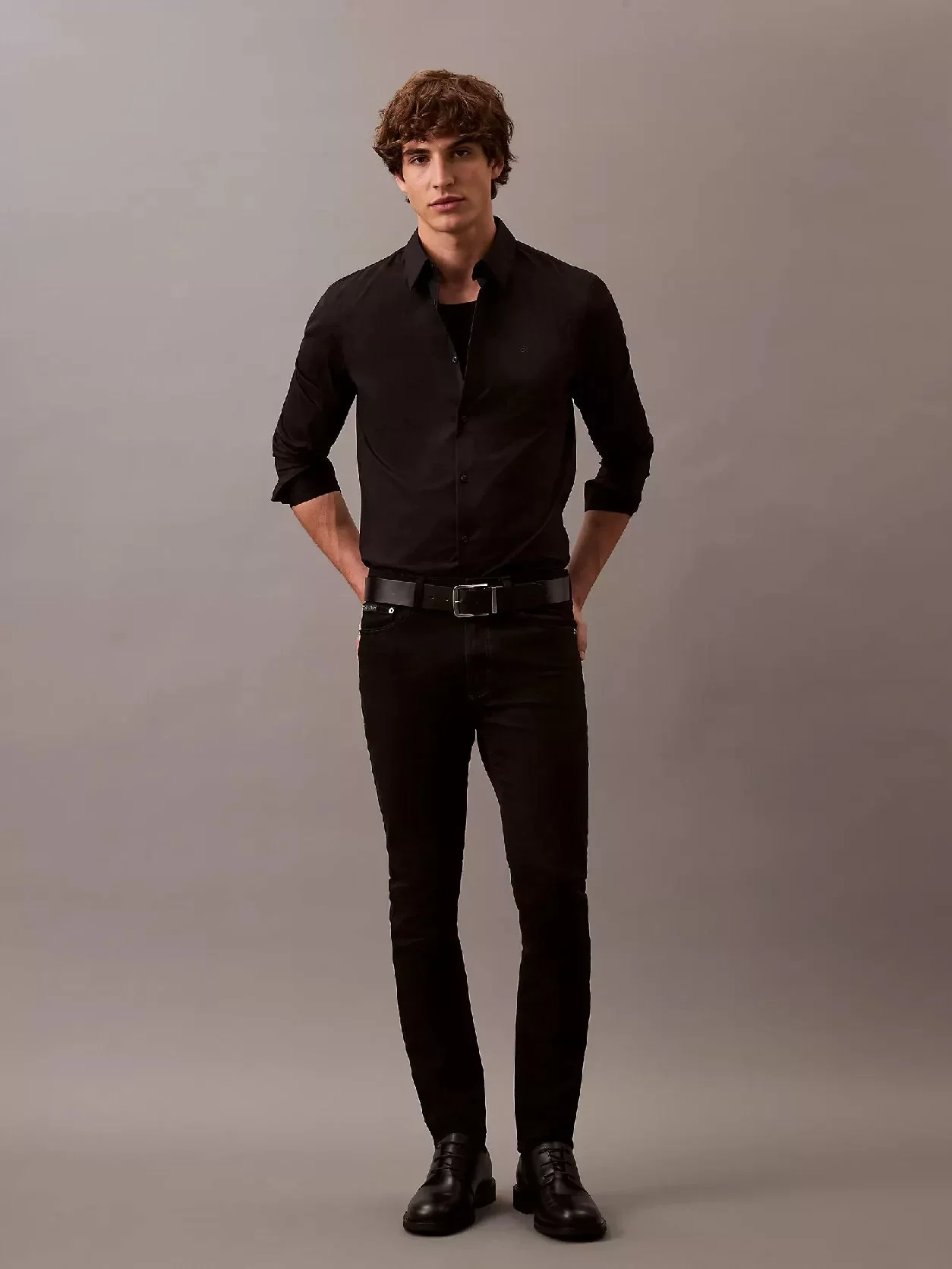 Calvin Klein LS SOLID STRETCH SLIM SHIRT Erkek SİYAH Gömlek LV04LB145G-UB1