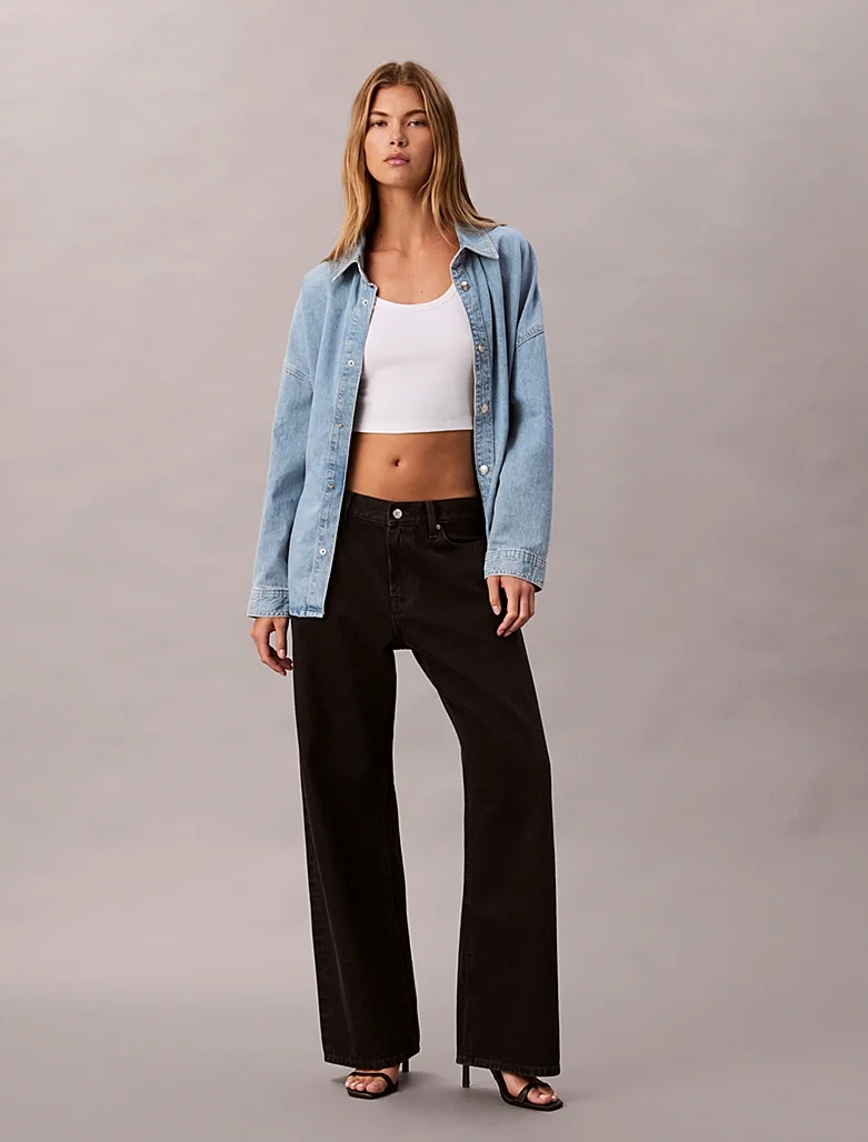 Calvin Klein Rahat Kesim Keten Denim Kadın  Mavi Gömlek LV047C709G-X1O