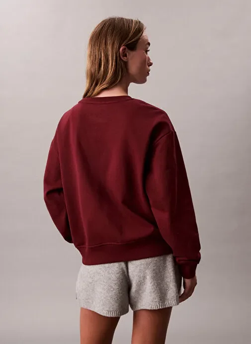 Calvin Klein Uzun Kollu Monologo Penye Rahat Kesim Bisiklet Yaka Kadın Kırmızı Sweatshirt LV047B234G-WCV