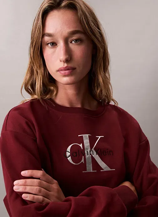 Calvin Klein Uzun Kollu Monologo Penye Rahat Kesim Bisiklet Yaka Kadın Kırmızı Sweatshirt LV047B234G-WCV