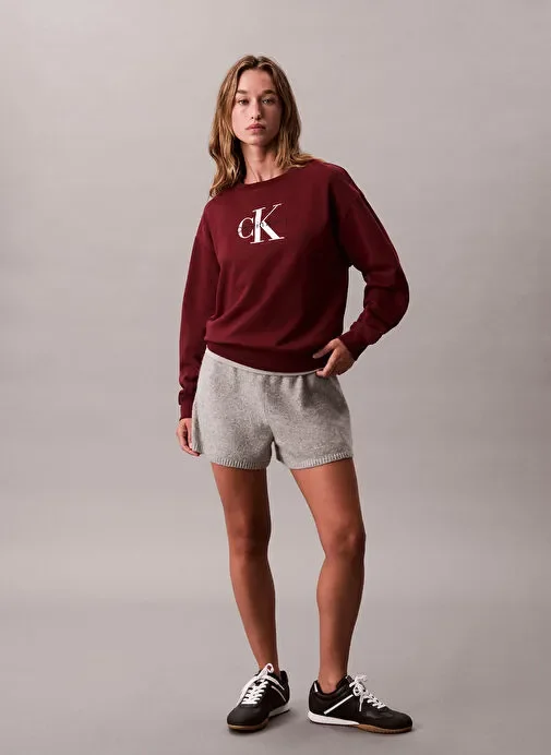 Calvin Klein Uzun Kollu Monologo Penye Rahat Kesim Bisiklet Yaka Kadın Kırmızı Sweatshirt LV047B234G-WCV