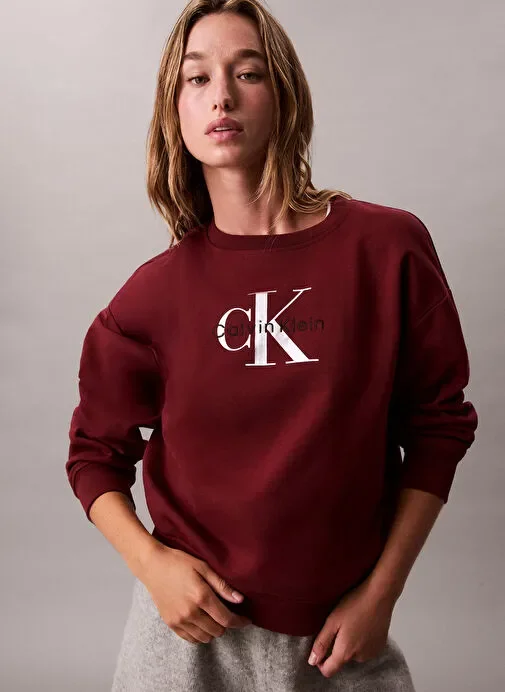 Calvin Klein Uzun Kollu Monologo Penye Rahat Kesim Bisiklet Yaka Kadın Kırmızı Sweatshirt LV047B234G-WCV
