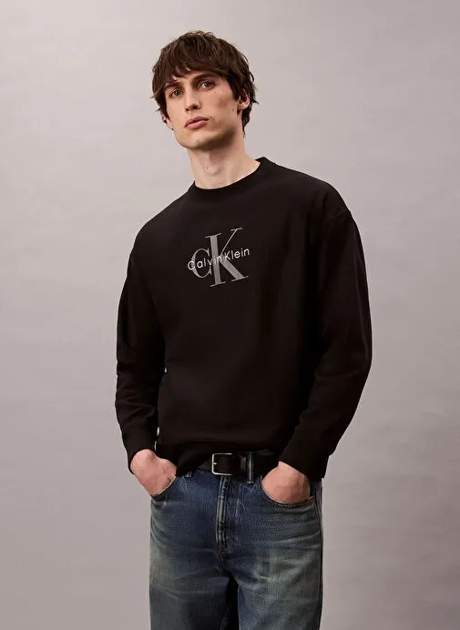 Calvin Klein Uzun Kollu Penye Monologolu Bisiklet Yaka Erkek Sweatshirt LV04RD242G-CEF