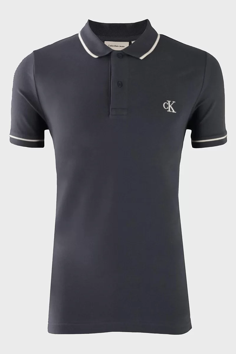 Calvin Klein Erkek Şeritli Logolu Lacivert Polo Yaka T-shirt