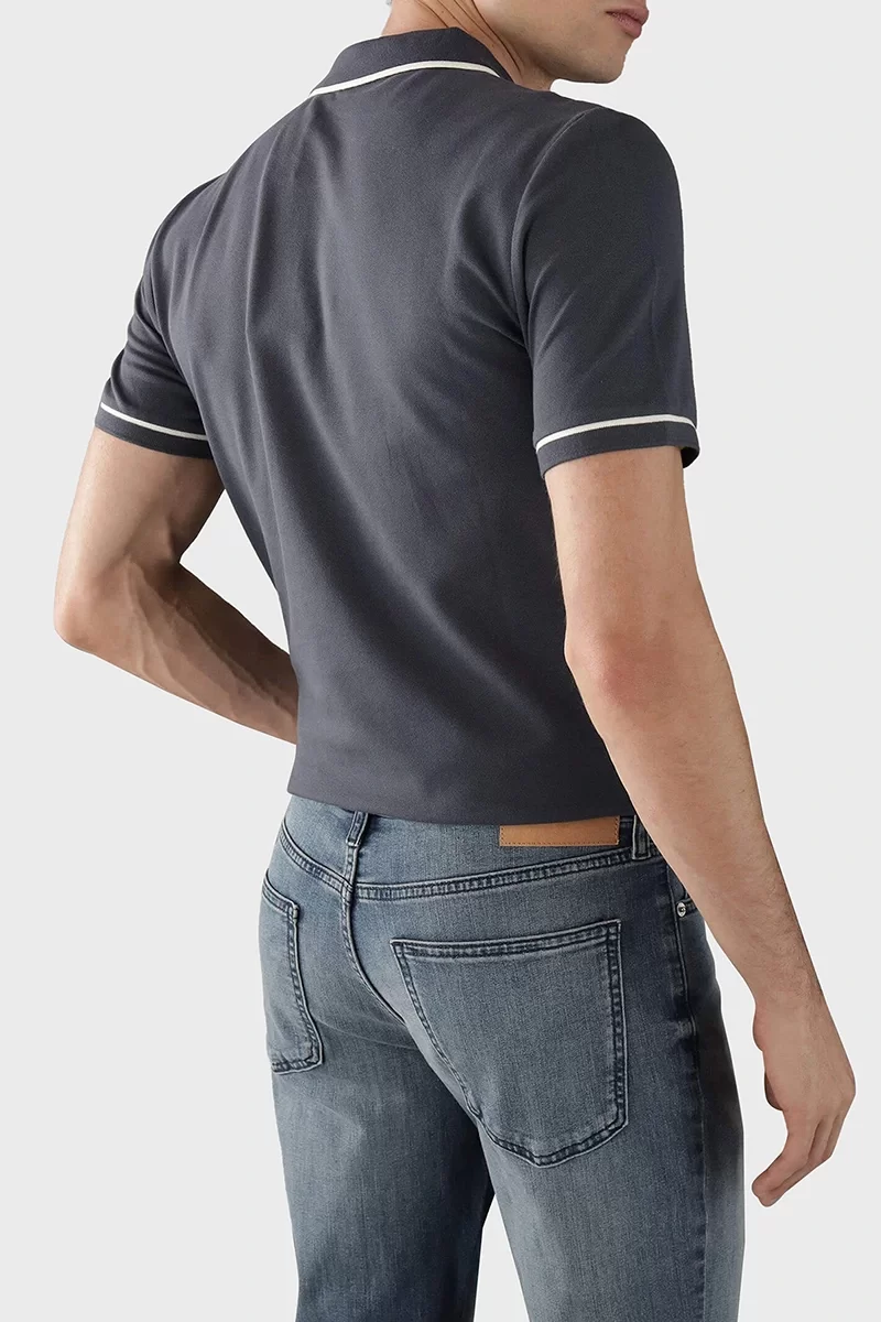 Calvin Klein Erkek Şeritli Logolu Lacivert Polo Yaka T-shirt