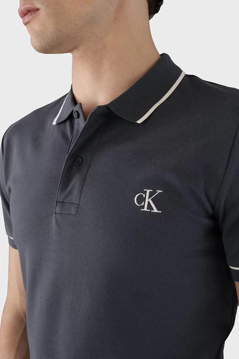 Calvin Klein Erkek Şeritli Logolu Lacivert Polo Yaka T-shirt