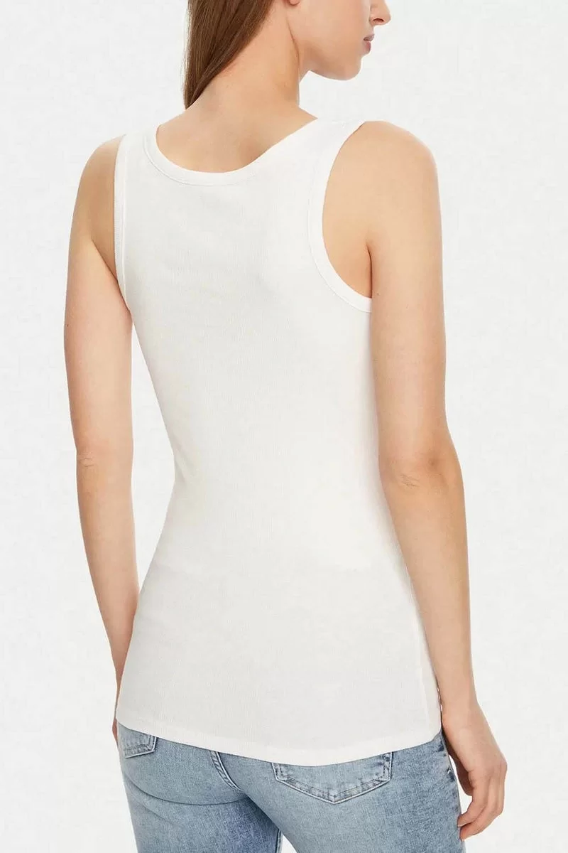 Guess CHENILLE LOGO TANK TOP RIB Kadın Beyaz Atlet W5RP03KA0H1-G011