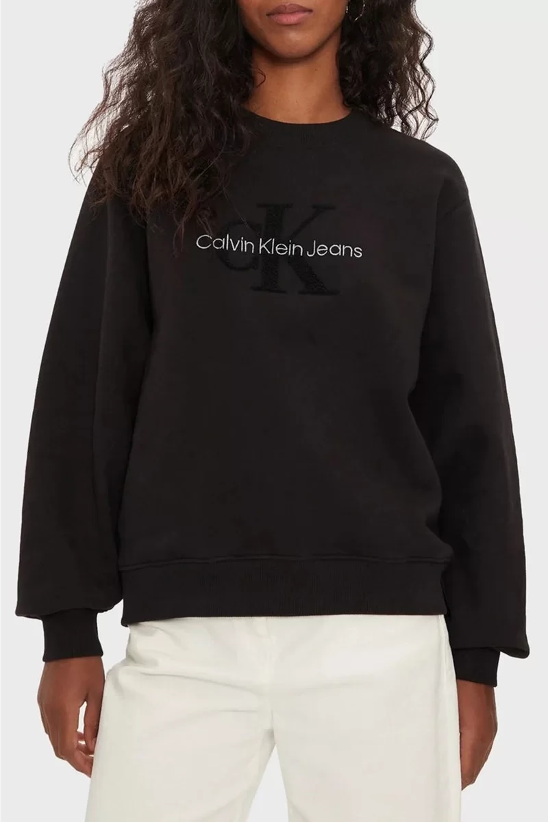 CK Jeans CHENILLE MONOLOGO CREWNECK Kadın SİYAH Sweatshirt J20J224652-BEH
