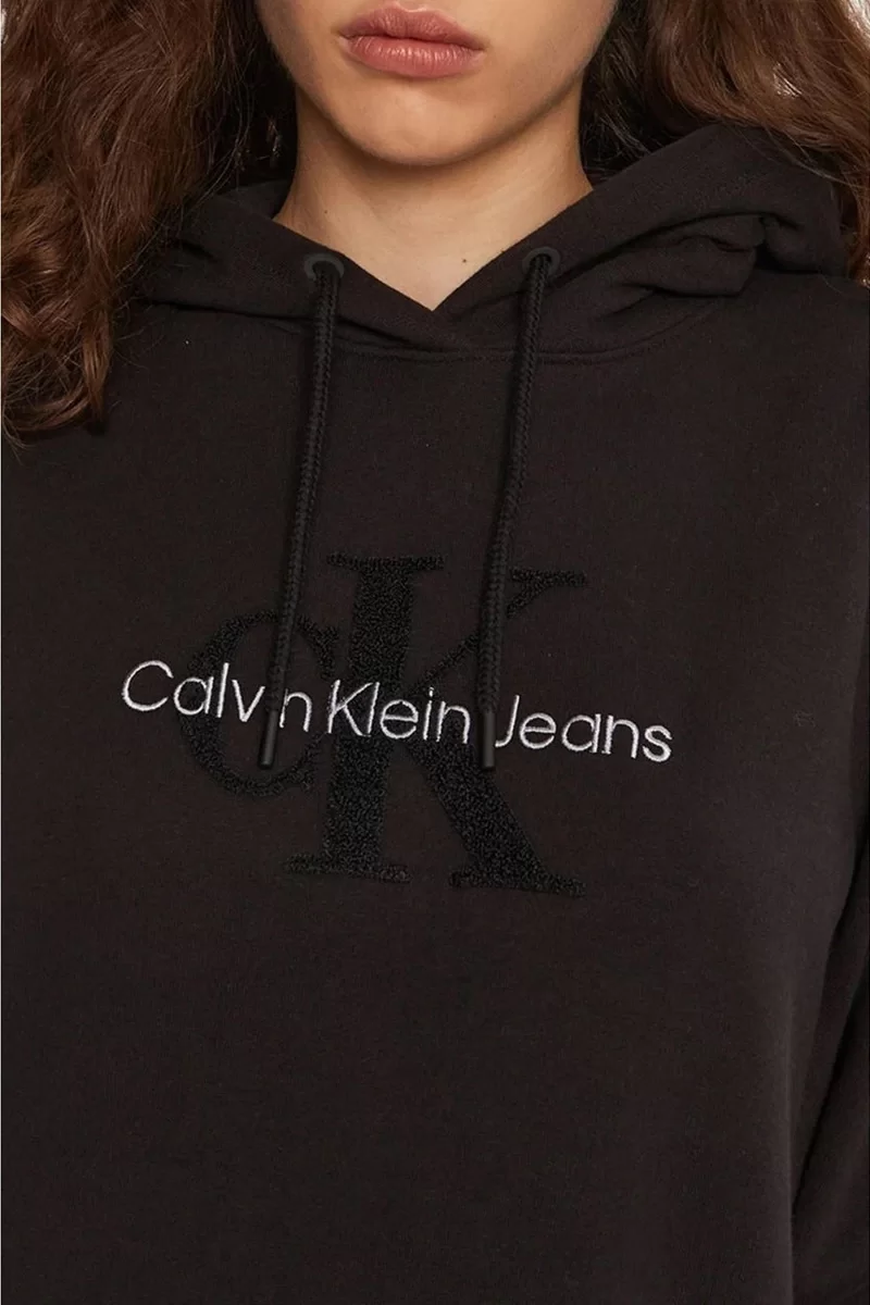 CK Jeans CHENILLE MONOLOGO HOODIE DRESS Kadın SİYAH Elbise J20J224685-BEH