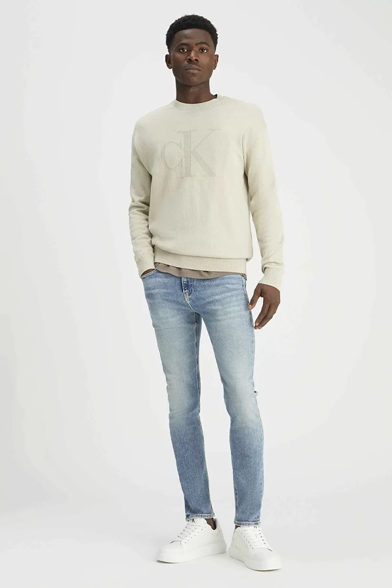 CK Jeans CK INTARSIA MIX STITCH SWEATER Erkek GRİ Sweatshirt J30J326453-PD7