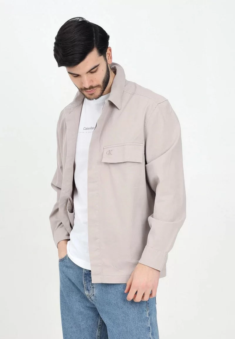 Calvin Klein Erkek Rahat Kesim Pamuklu Bej Gömlek